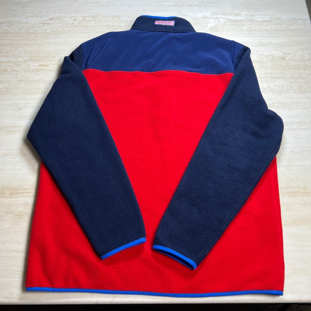 Vineyard Vines Mens Fleece Quarter Zip Pullover Red Blue Color Block - Picture 8 of 9